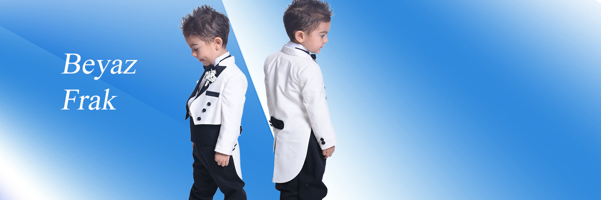  - Beyaz Renk Kuyruklu Çocuk Frak Takım Elbise