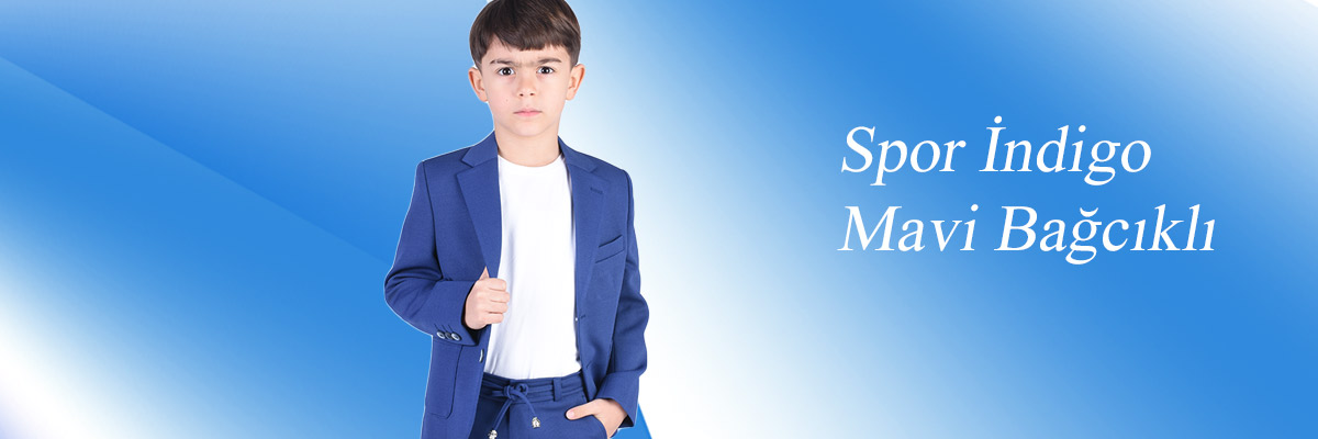 ceocuk - İndigo Mavi Jogger Bağcıklı Pantolon Çocuk Takım Elbise