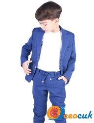 İndigo Mavi Jogger Bağcıklı Pantolon Çocuk Takım Elbise - Thumbnail