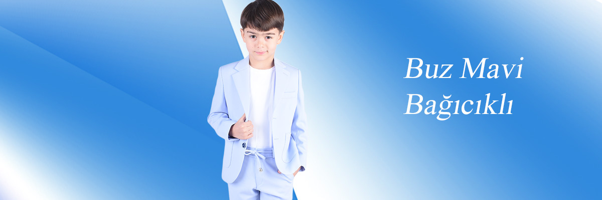  - Jogger Bağcıklı Buz Mavi Pantolon Çocuk Takım Elbise