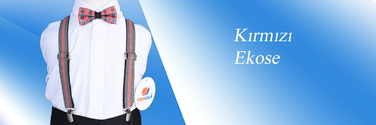 ceocuk - Kırmızı Ekose Askı Papyonlu Beyaz Gömlekli 3 Parça Set