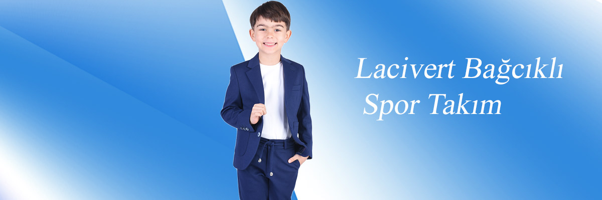 ceocuk - Lacivert Jogger Bağcıklı Pantolon Çocuk Takım Elbise