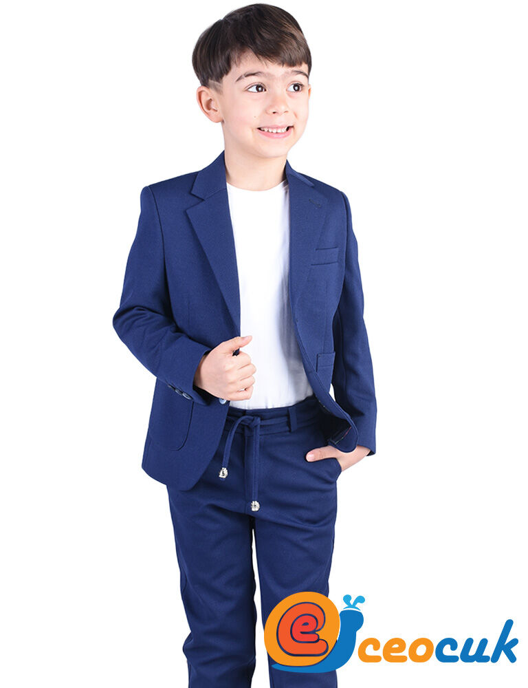 Lacivert Jogger Bağcıklı Pantolon Çocuk Takım Elbise - 5