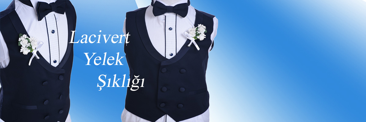  - Lacivert Smokin Model Kruvaze Yelek Çocuk Takımı