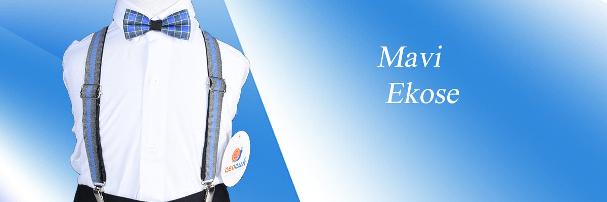 ceocuk - Mavi Ekose Papyonlu Gömlekli 3 Parça Set