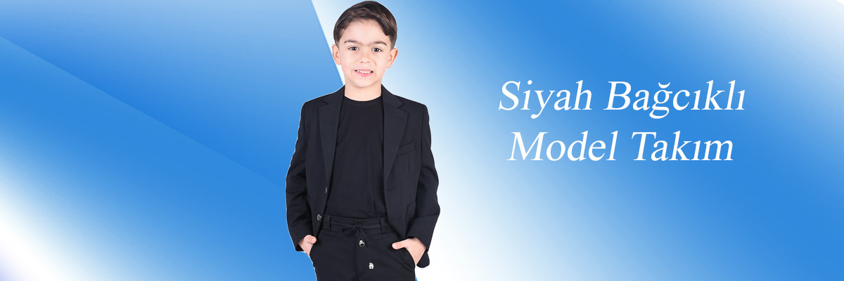 ceocuk - Siyah Jogger Bağcıklı Pantolon Çocuk Takım Elbise