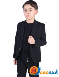 Siyah Jogger Bağcıklı Pantolon Çocuk Takım Elbise - Thumbnail