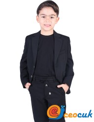 Siyah Jogger Bağcıklı Pantolon Çocuk Takım Elbise - Thumbnail