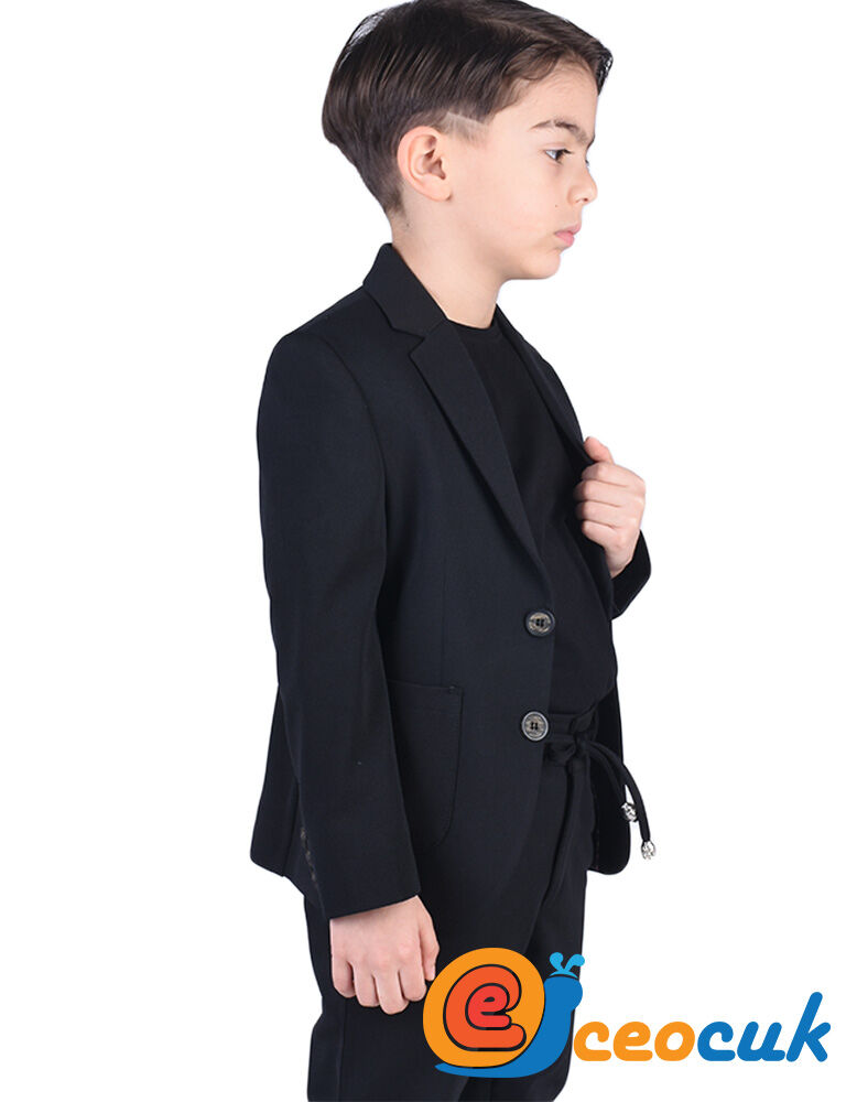 Siyah Jogger Bağcıklı Pantolon Çocuk Takım Elbise - 8
