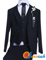 Siyah Renk Yelekli Çocuk Takım Elbise - Thumbnail