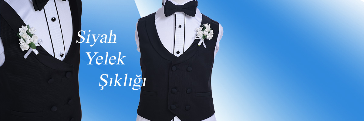  - Siyah Smokin Model Kruvaze Yelek Çocuk Takımı