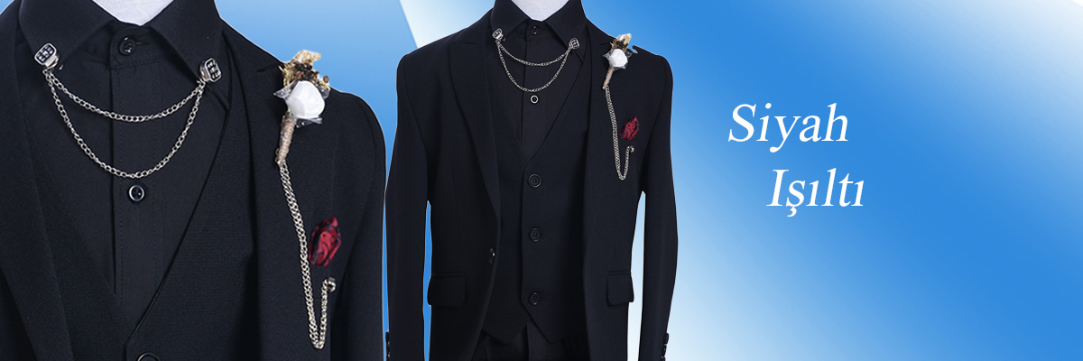 ceocuk - Siyah Yaka Taşlı Çocuk Takım Elbise